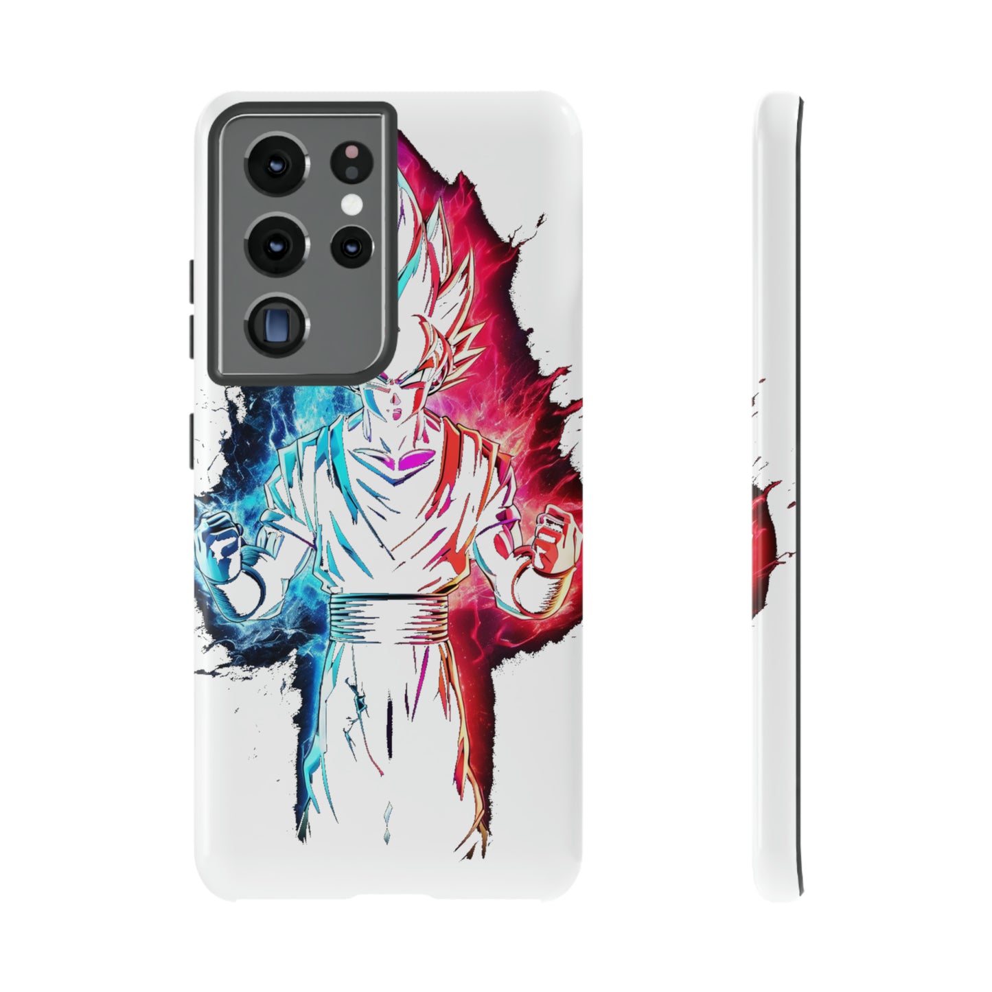 FANMADE Dragon Ball Z Goku Red/Blue Flame Phone Case [WHITE VERSION] (iPhone, Google Pixel, Samsung)