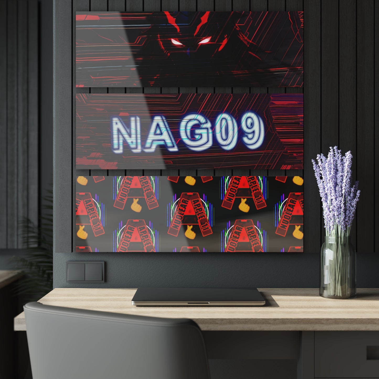 NAG09, Gh05t Dark Banner, N_A_11 DJ Logo Acrylic Prints (Triptych)