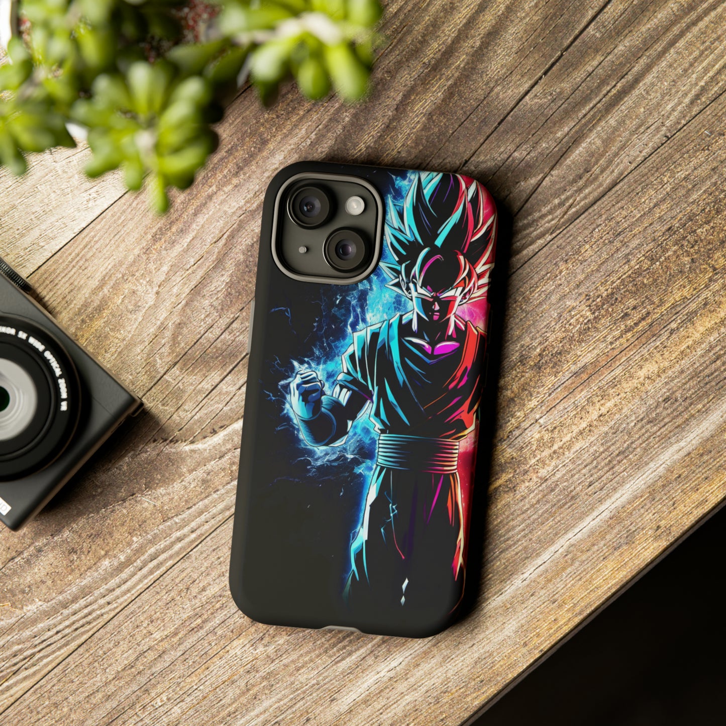 FANMADE Dragon Ball Z Goku Red/Blue Flame Phone Case [BLACK VERSION 2] (iPhone, Samsung)