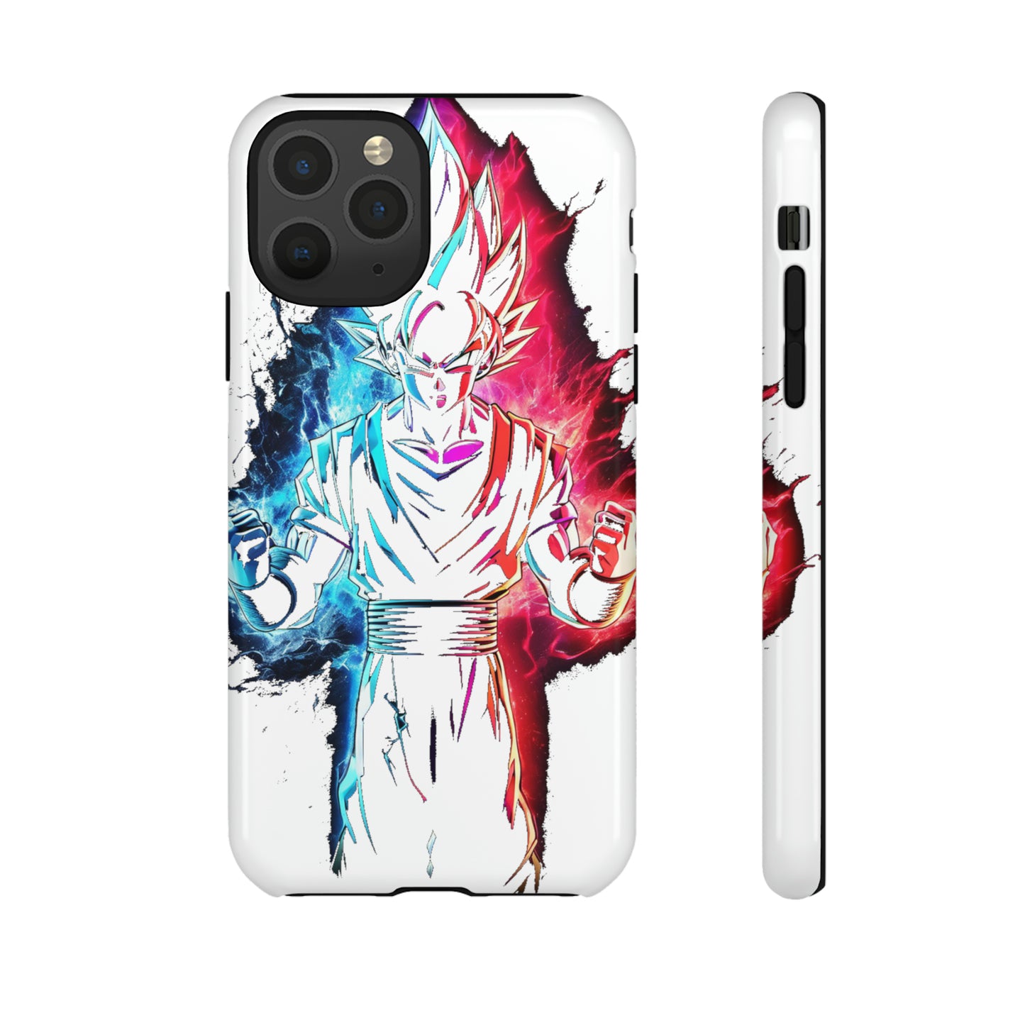 FANMADE Dragon Ball Z Goku Red/Blue Flame Phone Case [WHITE VERSION] (iPhone, Google Pixel, Samsung)