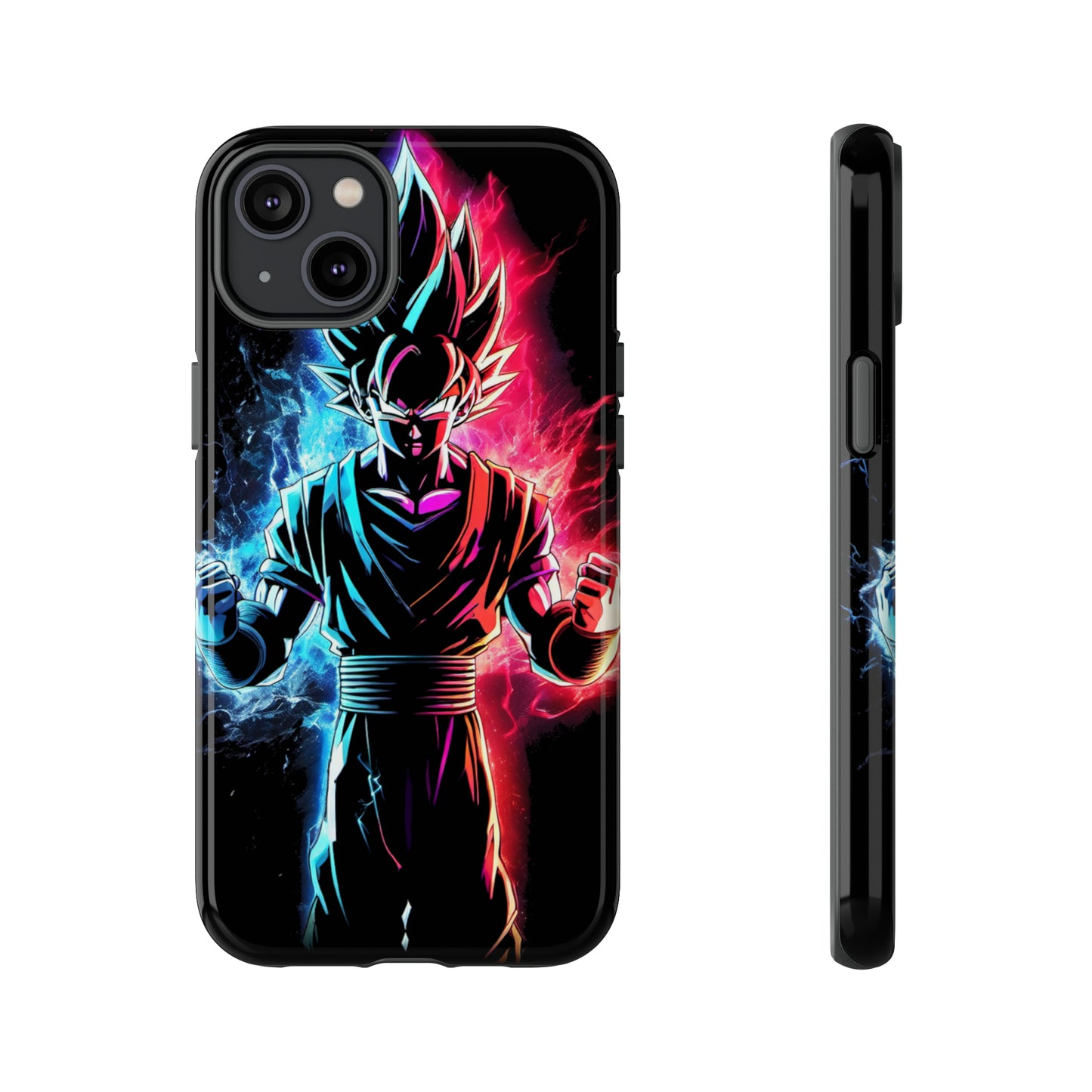 FANMADE Dragon Ball Z Goku Red/Blue Flame Phone Case [BLACK VERSION] (iPhone, Google Pixel, Samsung)