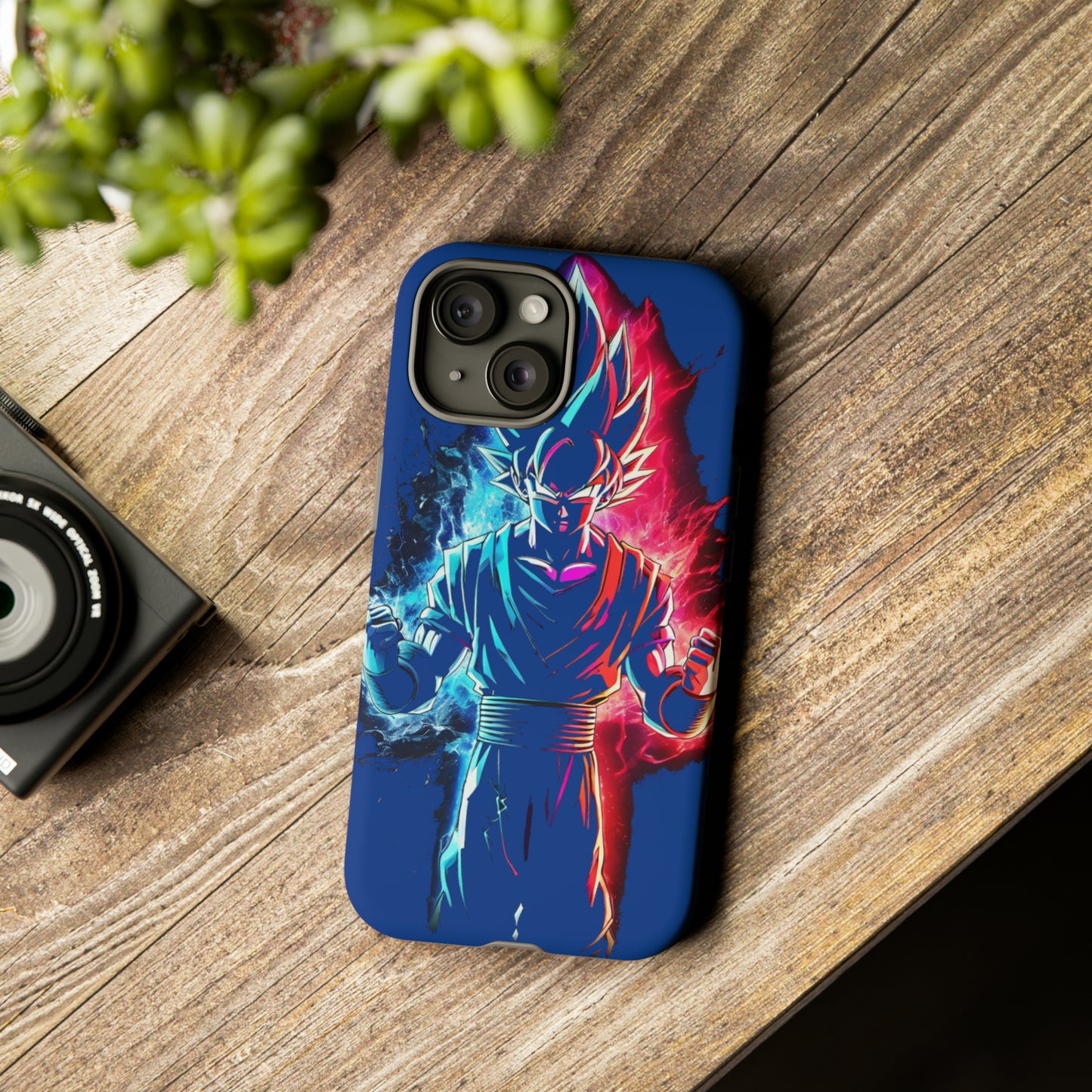 FANMADE Dragon Ball Z Goku Red/Blue Flame Phone Case [BLUE VERSION] (iPhone, Google Pixel, Samsung)