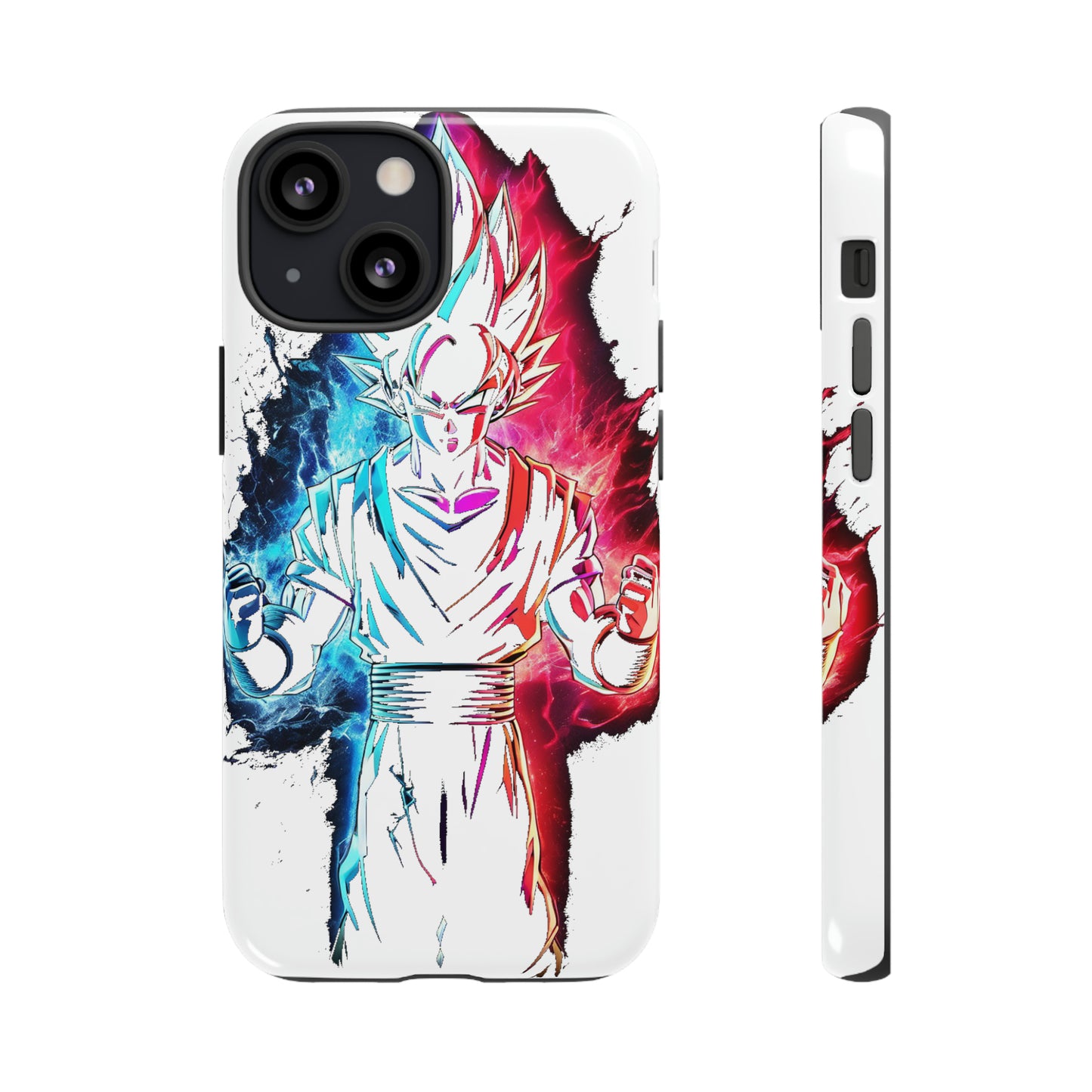 FANMADE Dragon Ball Z Goku Red/Blue Flame Phone Case [WHITE VERSION] (iPhone, Google Pixel, Samsung)