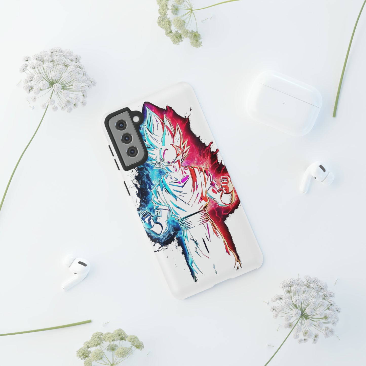 FANMADE Dragon Ball Z Goku Red/Blue Flame Phone Case [WHITE VERSION] (iPhone, Google Pixel, Samsung)