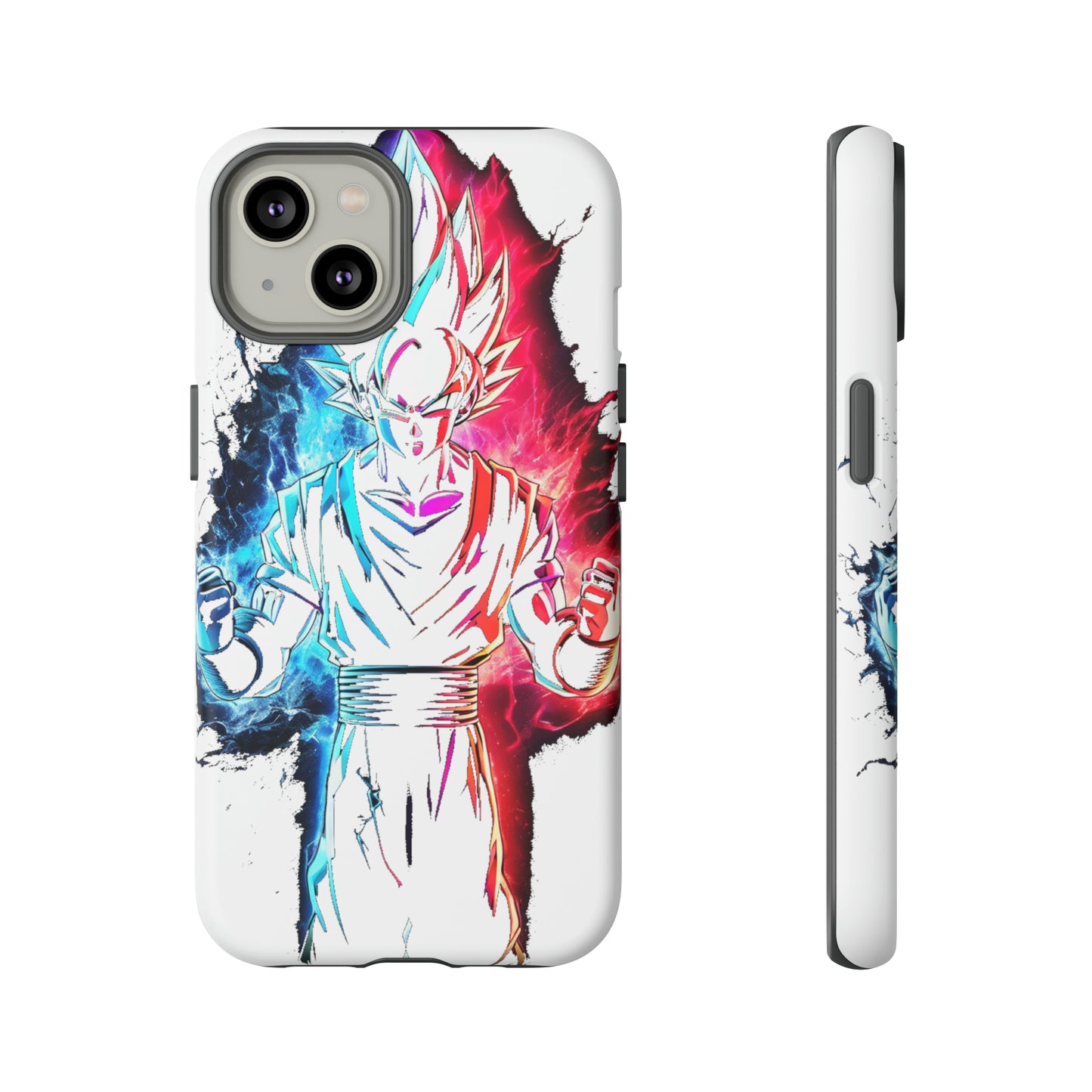 FANMADE Dragon Ball Z Goku Red/Blue Flame Phone Case [WHITE VERSION] (iPhone, Google Pixel, Samsung)