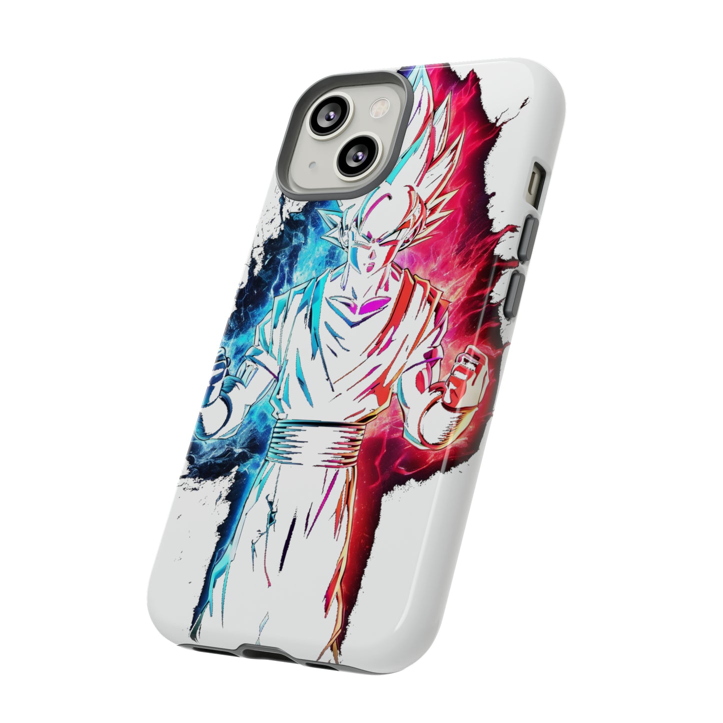 FANMADE Dragon Ball Z Goku Red/Blue Flame Phone Case [WHITE VERSION] (iPhone, Google Pixel, Samsung)