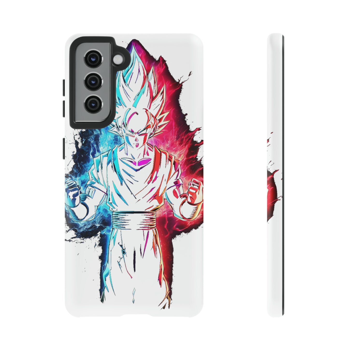 FANMADE Dragon Ball Z Goku Red/Blue Flame Phone Case [WHITE VERSION] (iPhone, Google Pixel, Samsung)