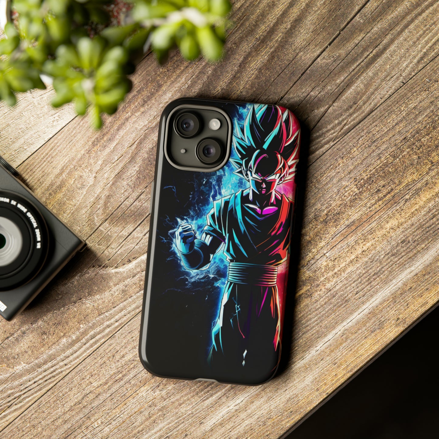 FANMADE Dragon Ball Z Goku Red/Blue Flame Phone Case [BLACK VERSION 2] (iPhone, Samsung)