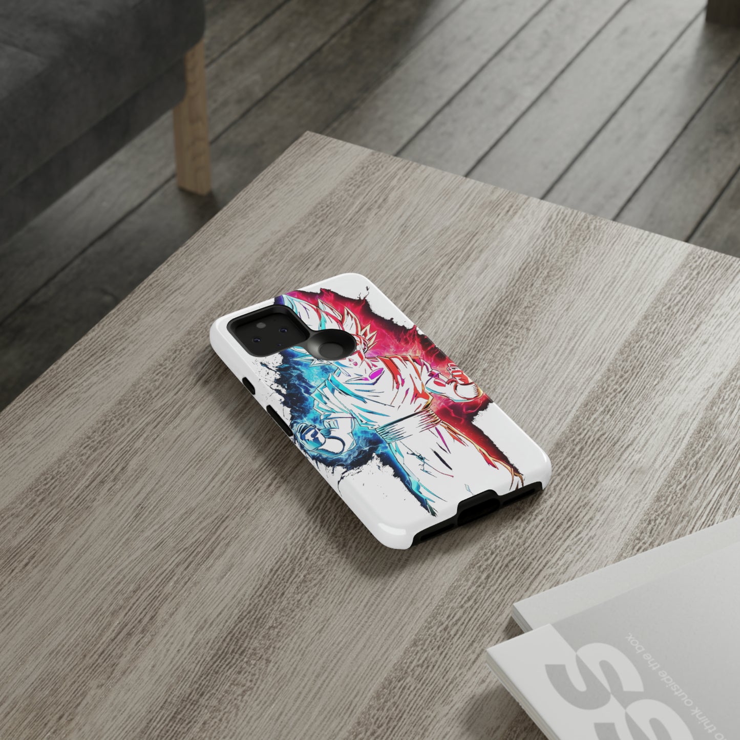 FANMADE Dragon Ball Z Goku Red/Blue Flame Phone Case [WHITE VERSION] (iPhone, Google Pixel, Samsung)