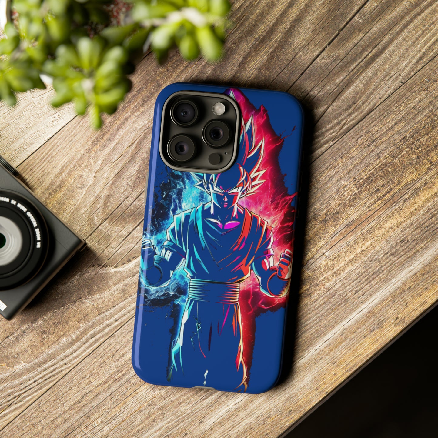 FANMADE Dragon Ball Z Goku Red/Blue Flame Phone Case [BLUE VERSION] (iPhone, Google Pixel, Samsung)