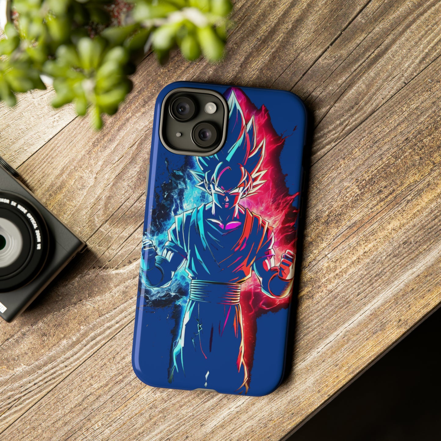 FANMADE Dragon Ball Z Goku Red/Blue Flame Phone Case [BLUE VERSION] (iPhone, Google Pixel, Samsung)