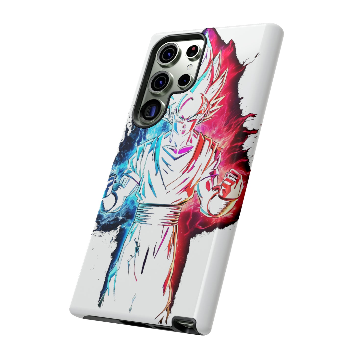 FANMADE Dragon Ball Z Goku Red/Blue Flame Phone Case [WHITE VERSION] (iPhone, Google Pixel, Samsung)