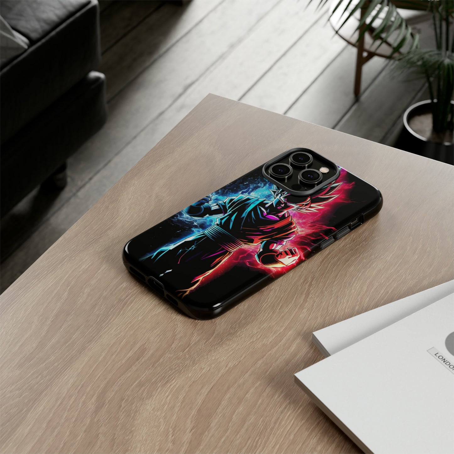 FANMADE Dragon Ball Z Goku Red/Blue Flame Phone Case [BLACK VERSION] (iPhone, Google Pixel, Samsung)