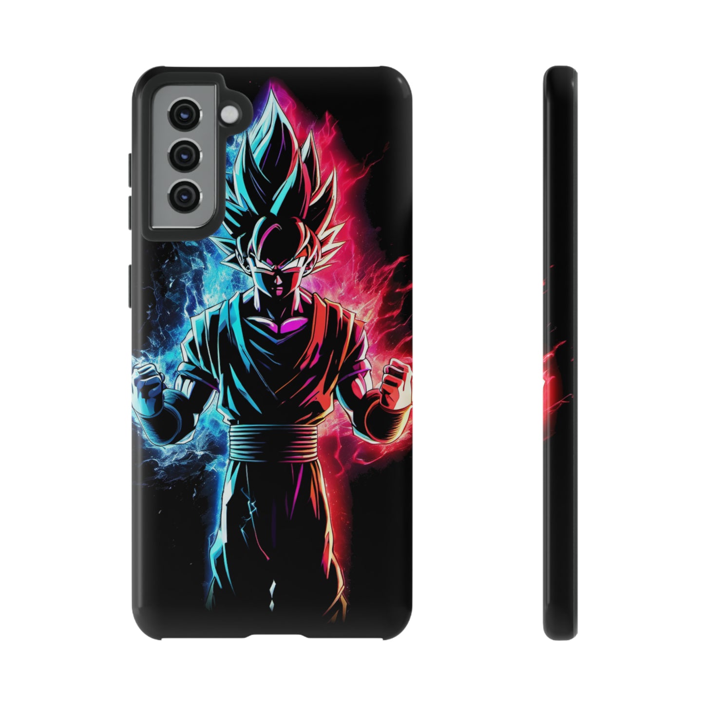 FANMADE Dragon Ball Z Goku Red/Blue Flame Phone Case [BLACK VERSION] (iPhone, Google Pixel, Samsung)