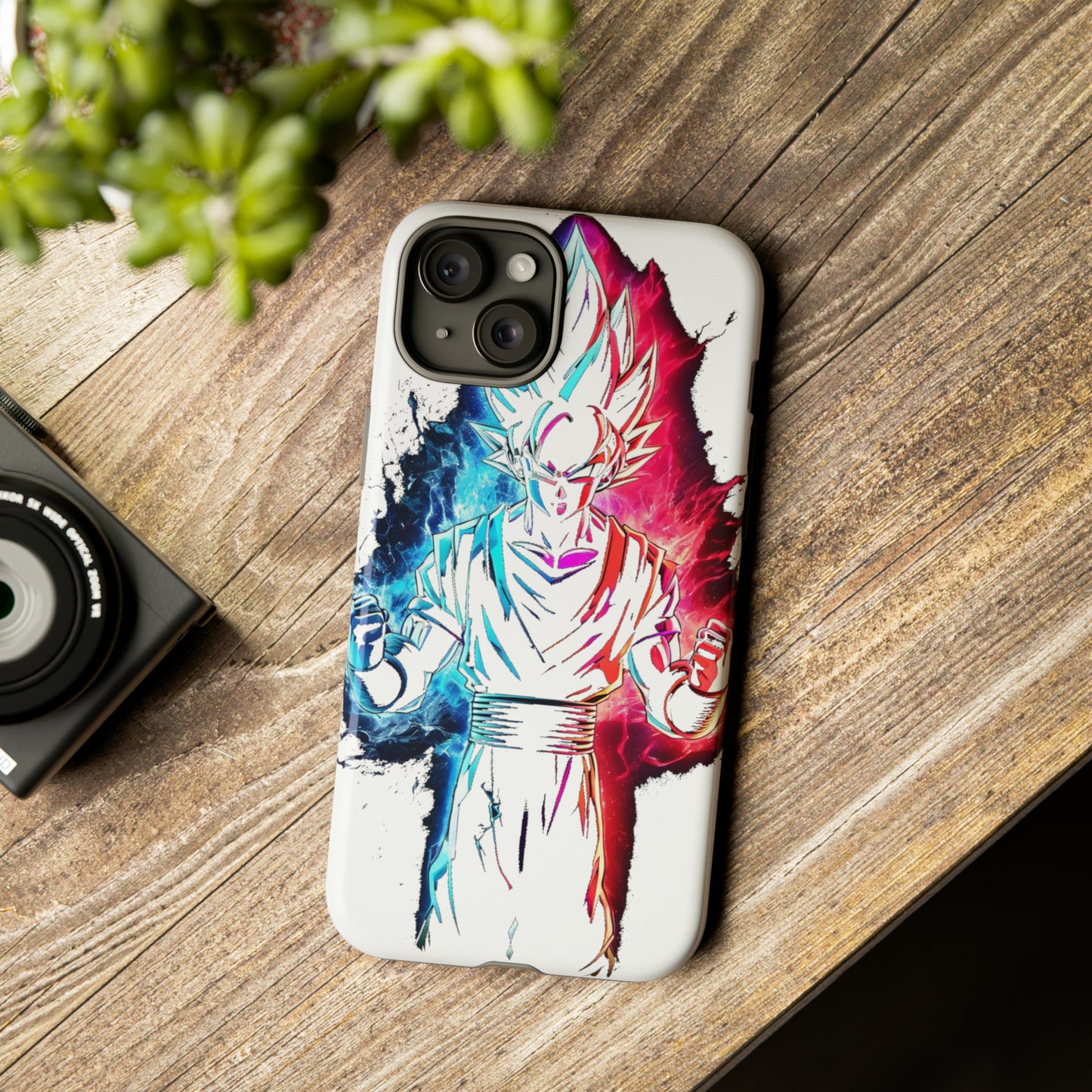 FANMADE Dragon Ball Z Goku Red/Blue Flame Phone Case [WHITE VERSION] (iPhone, Google Pixel, Samsung)