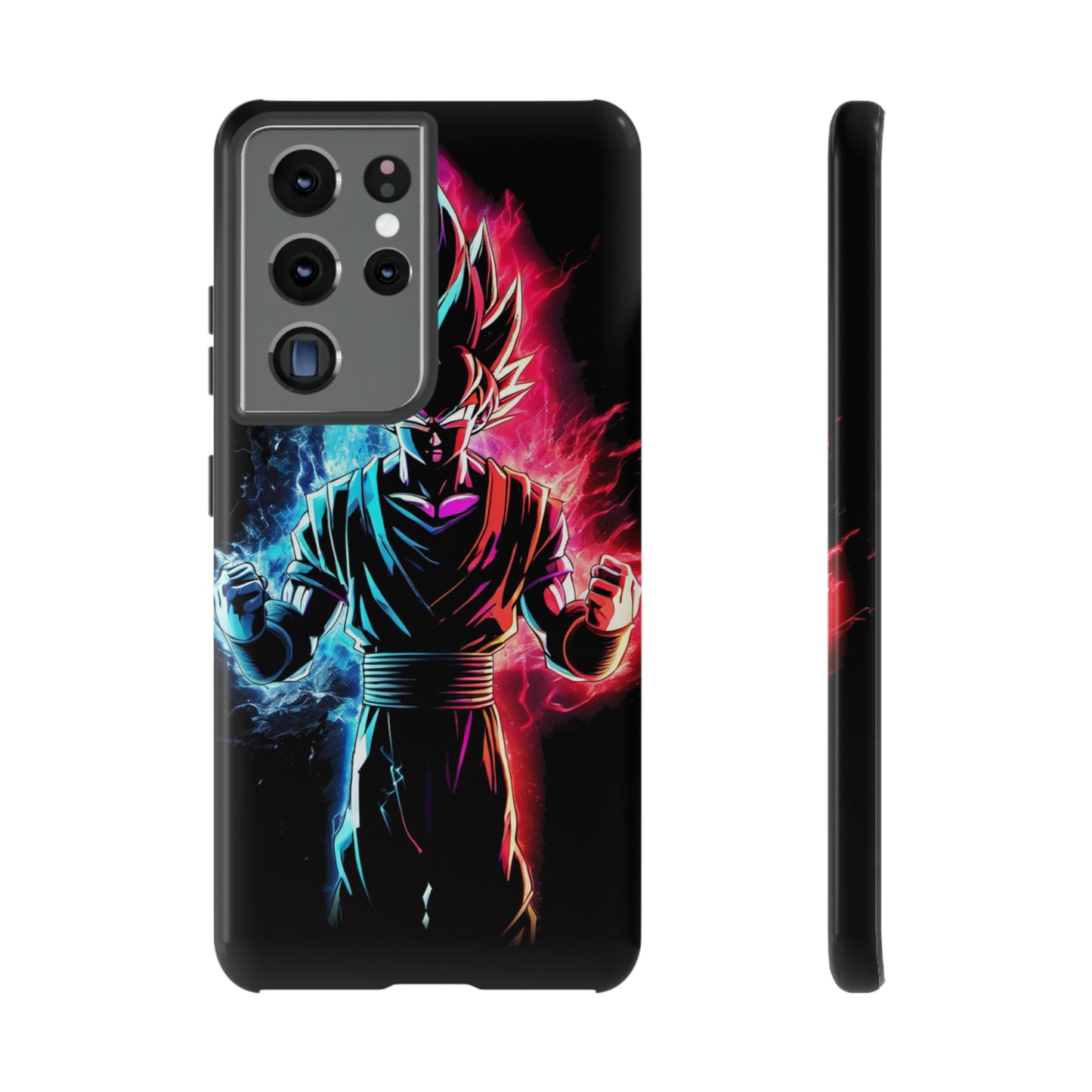 FANMADE Dragon Ball Z Goku Red/Blue Flame Phone Case [BLACK VERSION] (iPhone, Google Pixel, Samsung)