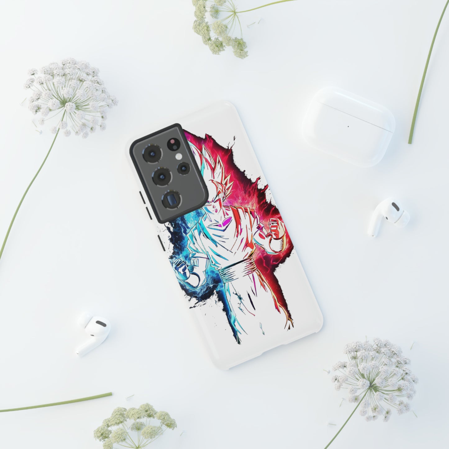 FANMADE Dragon Ball Z Goku Red/Blue Flame Phone Case [WHITE VERSION] (iPhone, Google Pixel, Samsung)