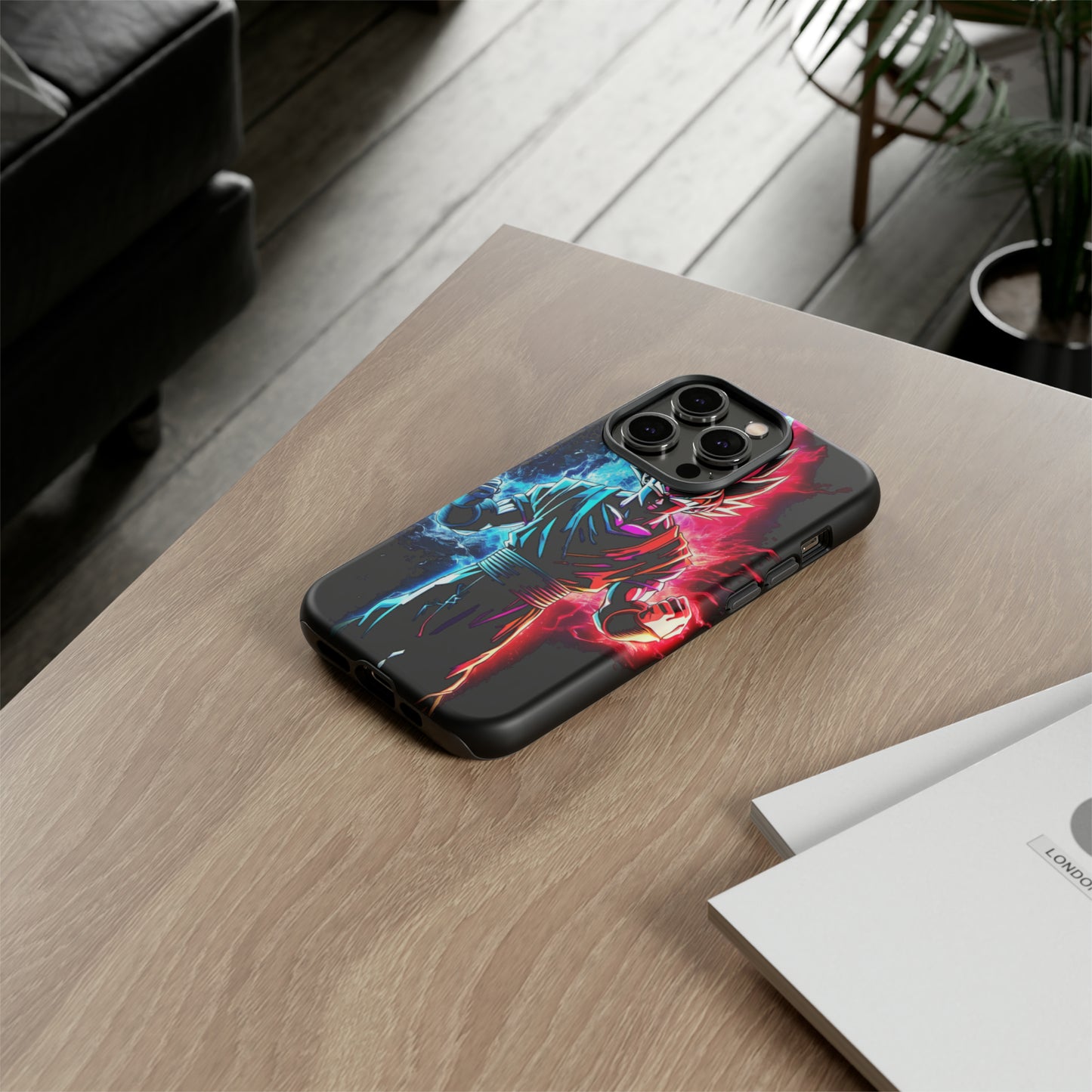 FANMADE Dragon Ball Z Goku Red/Blue Flame Phone Case [BLACK VERSION] (iPhone, Google Pixel, Samsung)